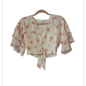 superdown Cream and Pink Floral Button-Up Blouse